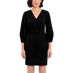 Donna Morgan Dress Puff 3/4 Sleeve V-Neck Bodycon Mini Black NWT Size 4